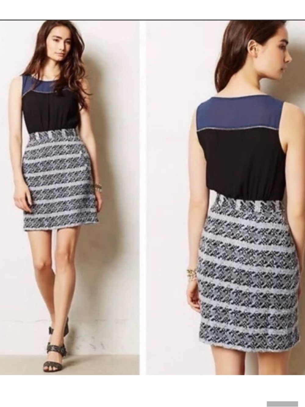 New Anthropologie Moulinette Soeurs Carrington Tweed Sheath Mini Dress Grey Navy